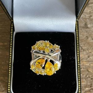 Solid sterling silver stamped 925 and yellow topaz ring NEW! Size 6